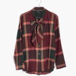 Madewell  Plaid‎ Tie-Neck Button-Down Cowgirl Western Shirt in Cherry Wood XXS Photo 7