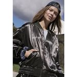 Free People NEW Movement Relay Zip-Up Olive Satin Bomber Jacket, S Photo 1