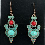 New Teal and Red Romanesque Scroll Design Fashion Dangle Earrings Blue Photo 1