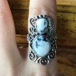 Natural White Buffalo Sterling Silver Feather Ring Size 8 Photo 0