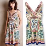 Anthropologie Collette Dinningan Dress Tied Acionna Silk Size 12 V-Neck Eclectic Photo 1