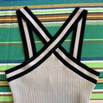 Forever 21  Rib Knit Halter Crop Top in Cream with Black Athletic Stripe size L Photo 1