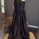 Women’s Black Satin One Shoulder Prom Party Formal Dress with Leg Slit Size 16 Black Photo 0