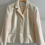 Vintage 90s Pastel Yellow Tweed Blazer Petite 8P Preppy Spring Jacket Photo 0