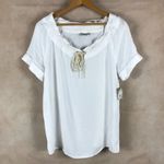 G.H. BASS White Short Sleeve Drawstring Top NWT Small Photo 2