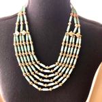 Tribal Collar Necklace with Green Glass Beads with gold tone accent Photo 0