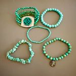 Turquoise and Faux Turquoise Bracelets Lot of 5 Stretch Design Blue Photo 2
