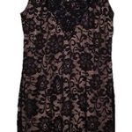Cardalite Nude Black Floral Lace Overlay Sleeveless Midi Evening Dress Size 2X Photo 0