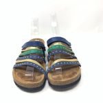 NAOT Prescott Size 37 Strappy Blue Green Gold Leather Slide Cork Footbed Sandal Photo 2