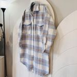 ACOA Plaid Shacket Blue Beige Fuzzy Button Front Chest Pockets Jacket Size S/M Size M Photo 3