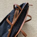 Michael Kors Shoulder Bag Tote Nylon Saffiano Leather Black Brown Handbag GUC Photo 12