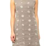 LINA TOMEI Italy Short Dress Embroidered Taupe Linen Sleeveless small Photo 8