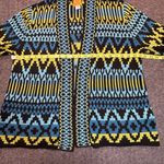 Ruby Rd Cardigan Womens Large Black Yellow Green Aztec Pattern USA Sweater VTG Blue Photo 2