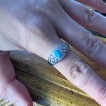Sleeping Beauty Turquoise White Diamond Accent Art Deco Ring Size 8.75 Silver Photo 3
