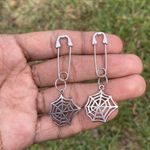 Handmade Unique Elegant Punk Gothic Style Web Spider Safety Pin Design Hoop Earrings, Boho Photo 3
