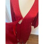 Michael Kors Satin Red Cheetah Print 3/4 Sleeve Surplice V-Neck Wrapped Midi Dre Photo 8