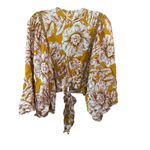 Band of the free S libby gold Bell Sleeve crop Top women tie front V Neck Floral Yellow Photo 4
