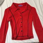 Edikted Red Collared Button Up Long-Sleeve Photo 0