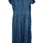 Vintage Maxi Blue Denim SS Hooded Button Shirt Dress Embroidered Size M Photo 0