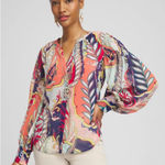 Chico's Colorful Paisley Transparent Button Down Shirt Women's 1.5 / 10 / Large Photo 0