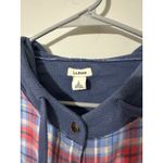 LL Bean Plaid Button Up Shirt Hoodie Women's Size L Blue Red Casual Comfort Size L Photo 1