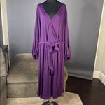 Ava & Viv  Long Balloon Sleeve Purple Midi Faux Wrap Dress Tie Front 3X 24/26 Photo 1