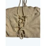 Lisa Says Gah Ribbed Beige Halter Crop Top Y2K Lace Back Cotton Knit Size XS Photo 4