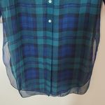 cha cha vente  Blue and Green Sheer Plaid Tunic Shirt NWOT Size Medium Photo 2