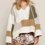 POL  Chunky Knit Colorblock Patchwork Pullover Sweater Hooded NWOT Small Photo 0