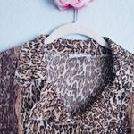 Alberto Makali Plisse Leopard Print Buttondown Lace Embroidered Blouse Photo 5