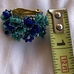 Vintage Blue Two Tone Stamped Hong Kong Beaded Cluster Clip On Earrings 1" Photo 5