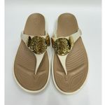Crocs Sanrah Hammered Circle Gold Cream Wedge Thong Sandal Womens Size 11 Photo 0