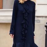 Tory Burch Jane Ruffled Crepe de Chine Shirtdress in Navy Photo 0