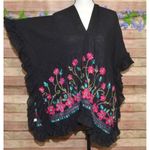 None Womens Black Embroidered Floral Open Front Cover Up Cardigan Plus Size 4X Ruffle Photo 2