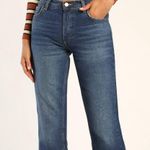 Free People Maggie Dark Wash Mid-Rise Straight Leg Raw Hem Jeans Size 26 NWT Photo 1
