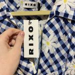 Rixo 2 Renata Blue Gingham Daisy Floral Collared Long Sleeve Mini Dress Retro Photo 4