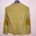 ZARA  TRF Button Front Shirt Striped Elbow Patches Medium Yellow White Oxford Photo 7