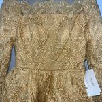 TS Couture Mustard Yellow Lace Long Sleeve Peplum Satin Mermaid Formal Gown NWT Photo 2