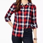 EXPRESS * Women's Size SP Plaid Roll-Tab Button-Down Shirt Casual Chic Stylish Photo 0
