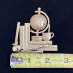 Globe Books Apple Teacher Brooch Gold Tone Photo 2