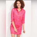 Vineyard Vines  Sankaty Bamboo Lattice Margo UPF Shirt Dress 3/4 Sleeve Pink XL Photo 9