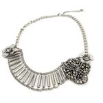 Stunning Bib Collar Beaded‎ Silvertone Floral Rhinestone Necklace Sweater Silver Photo 0