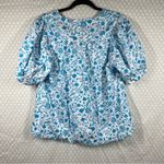 Draper James  White Blue Floral Puff Sleeve‎ Peasant Top Photo 5