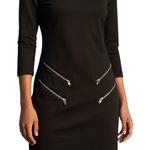 EXPRESS Little Black Silver Slanted Zipper 3/4" Sleeve Body Con Dress EUC XS Photo 0