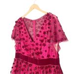 Mac Duggal Burgundy Floral Appliqué Flutter Sleeve Velvet Hem Midi Dress Size 16 Photo 8
