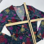 American Apparel Wrap Top Womens Large Floral Long Sleeve V Neck Teal Multicolor Photo 4