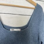 ZARA  Long Sleeve Mini‎ Dress Acrylic Blue Square Neck Ribbed Bodycon Size Medium Photo 3