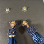 Beaded Straw Blue Gold Tone Dangle Earrings Photo 1