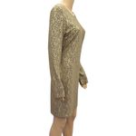 Rhapsody  Y2K Bodycon Gold Metallic Long Sleeve Textured Dress Womens Large Photo 3