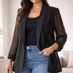 City Chic Black Sheer Open Front Blazer Jacket Photo 0